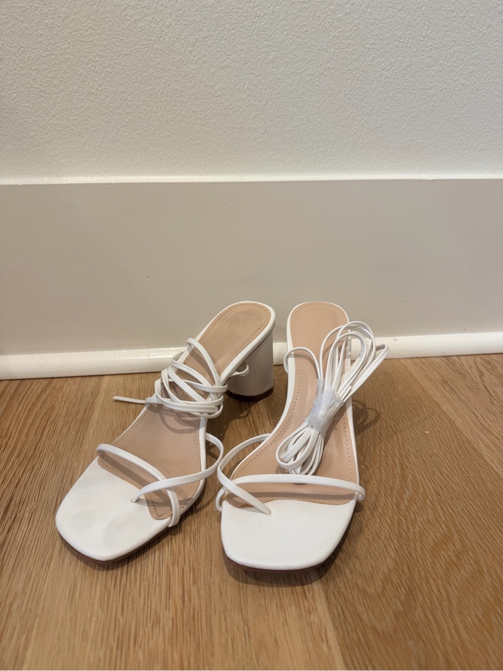 Princess Polly White Lace-Up Square Toe Block Heels